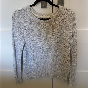 White and grey cable knit Roots sweater size M